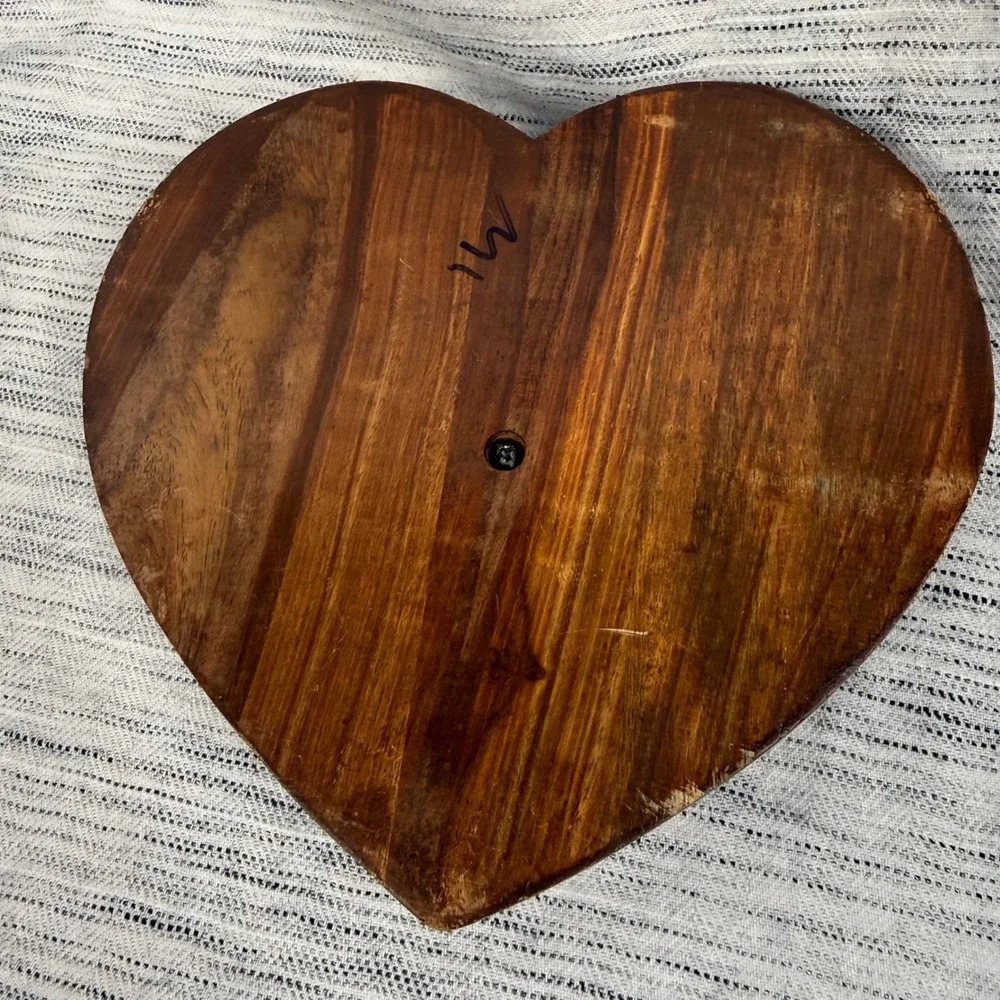Vintage Carved Wooden Collapsible Folding Heart Bowl Basket Cottagecore Rustic